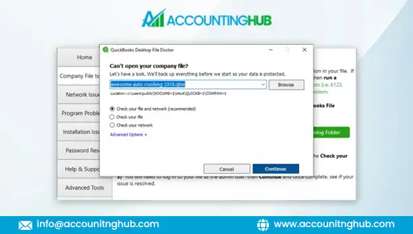 Choose the company file from the dropdown menu