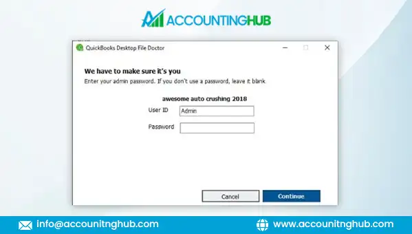 Enter the QuickBooks Admin password